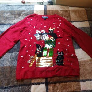 Karen Scott red cat Christmas sweater